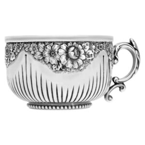 "Cluny" Ptd 1883, Pair Of Sterling Silver Demi-Tasse Coffe Cup With Matching Saucer.