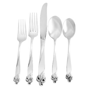 "ORCHID ELEGANCE" Sterling Silver Flatware set, patented in 1956 by Wallace- 5 Place setting for 11 + 8 serving pieces