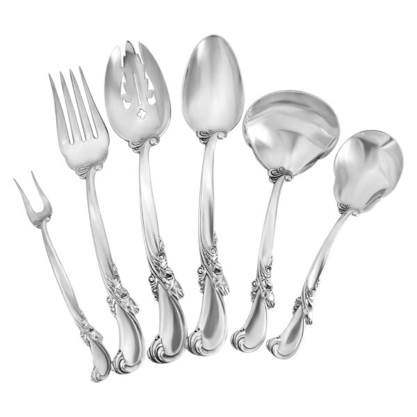 "WALTZ of SPRING" sterling silver flatware set patented by Wallace in 1952- 6 Place Setting x 12 + 5 serving pieces. Over 2900 grams sterling silver.