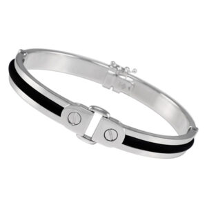 14K white gold and rubber men's bangle