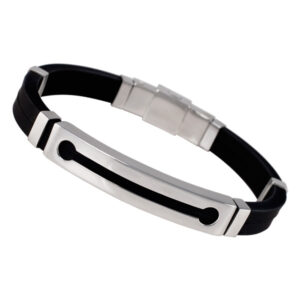 14k white gold and rubber men's bangle