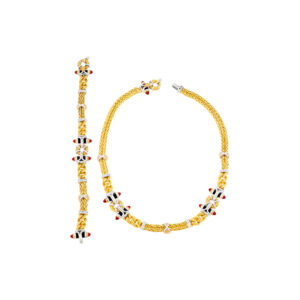 Fashionable 18k yellow gold necklace and bracelet set