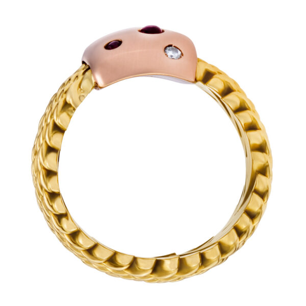 Ruby & Diamond  Mesh Ring In 18k yellow and rose gold. Size 7