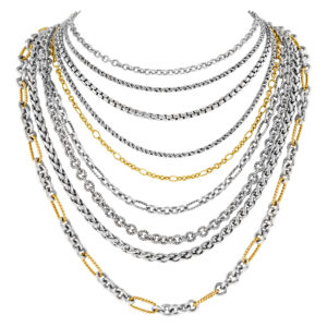 David Yurman sterling silver and 18K multi-chain bib necklace