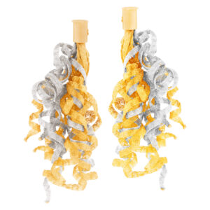 Sweet curly earrings in 14k white and yellow gold