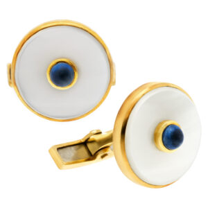 Cufflinks with Mother of Pearl and Sapphires in 18k yellow gold