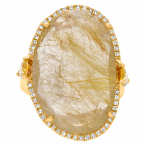 Quartz ring in 14k with citrines and diamonds. Size 7