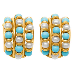 Vintage 18k Turquoise and Pearl earrings