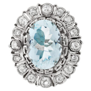 AGL Certified 4.84cts  Oval Cut Aquamarine Natural Beryl ring w/ diamond accents