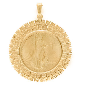 Saint-Gaudens twenty dollar gold piece in 18k with 14k ornate frame