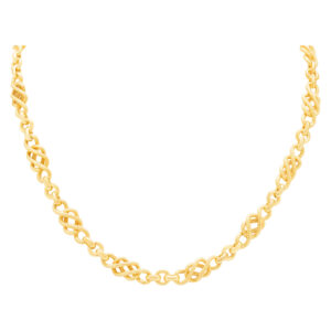 Textured Sailors Knot link necklace in 14k yellow gold. 27" long