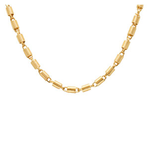 Unique Barrel coil necklace in 14k yellow gold. Length 18"