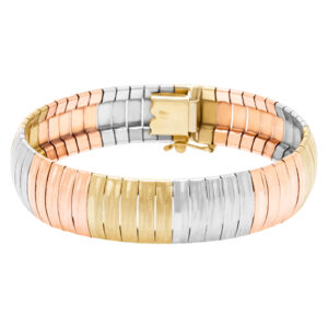 Trendy tri-color 14k textured flex bangle bracelet