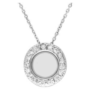 Diamond circle pendant in 14k white gold on a 16" long chain. 0.35 carats