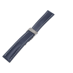 Breitling strap blue leather with white stitching with steel deployment buckle (22 x 20)