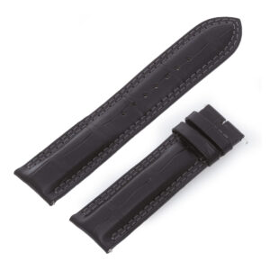 Jaeger Le Coultre black alligator strap with stiching for tang buckle. 22 mm x 20mm. 4.5" x 3"