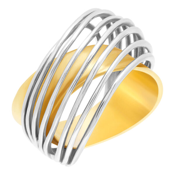 8 row two tone ring in 18k white and yellow gold