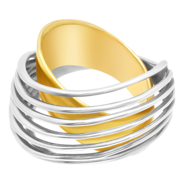 8 row two tone ring in 18k white and yellow gold