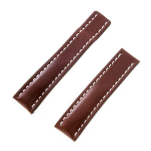 Breitling brown leather strap for deployment buckle w/ white stitching (22x20)