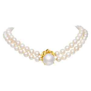 Pearl necklace w/ 14k gold, mabe pearl, gold clasp