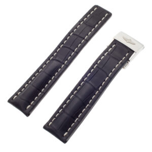 Breitling Black Alligator Deployant Band With White Stitching Accents (22x20)