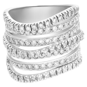 Twisted 7 swirls of pave diamonds ring in 18k white gold