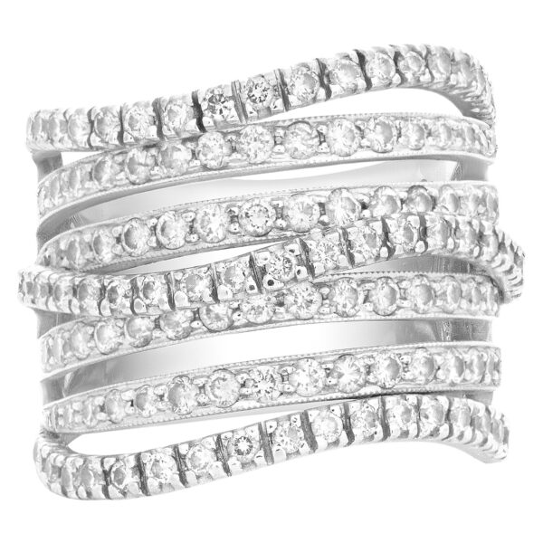 Twisted 7 swirls of pave diamonds ring in 18k white gold