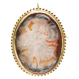 Two Lovers Cameo broach/pendant with a double 14k twisted gold frame