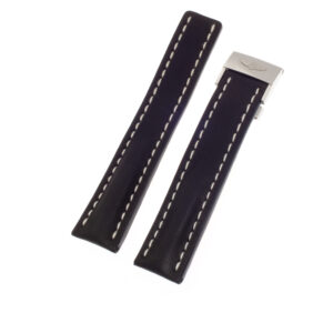 Breitling black calf skin strap with white stitching and deployant clasp (22mm x 18mm)