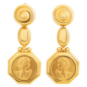 Hanging earrings with beautiful golden cameo