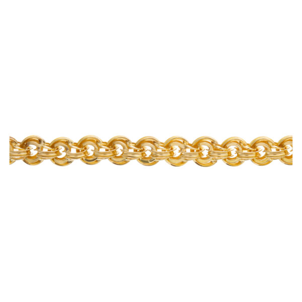 Intricate 14k yellow gold link necklace. Width: 4.8mm. Length: 20 inches.