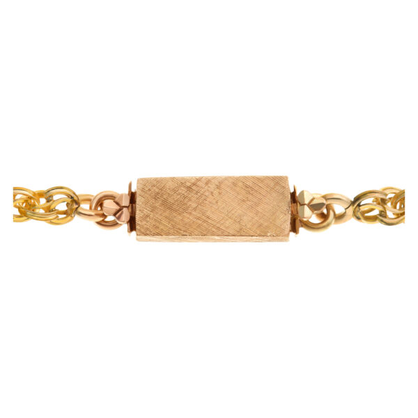 Intricate 14k yellow gold link necklace. Width: 4.8mm. Length: 20 inches.