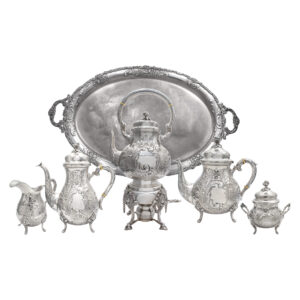 Antique circa 1910- Complete Tea/Coffee with Tea Kettle Sterling silver set- German Hallmarks WHH- Exceptional as new condition 210 Oz Troy  of Sterling Silver -