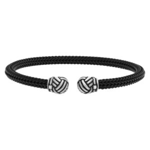 Mens David Yurman bracelet on black nylon bracelet with sterling silver knot end caps