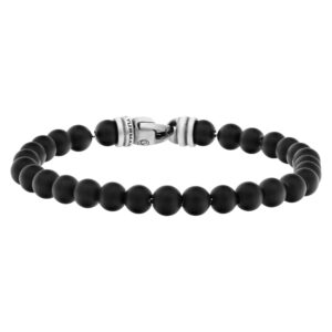 David Yurman Spiritual bracelet with black onyx beads on sterling silver chain with sterling silver clasp