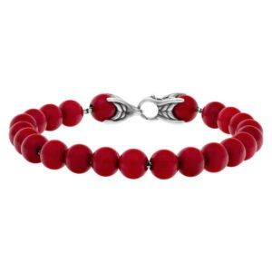 David Yurman Spiritual bracelet with red coral beads on sterling silver chain with sterling silver clasp.