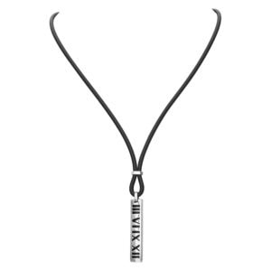 Tiffany & Co. Sterling Silver Black Enamel "Atlas Bar Surfer" necklace on rubber cord.