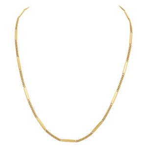 French, unique vintage 20 inches flat Cuban link & solid bar chain/necklace in 18K