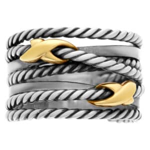 David Yurman "Double X" wide crossover ring in 18K yellow gold & Sterling Silver