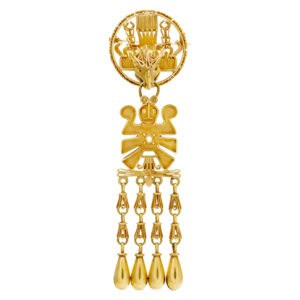 Mayan design pin in 14k yellow gold