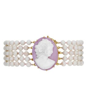 Angel skin Coral beads cameo bracelet with 14k gold