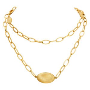 Link necklace with matte gold accents in 14k