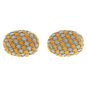 Italian cufflinks with handsome weave design in 18k white and yellow gold