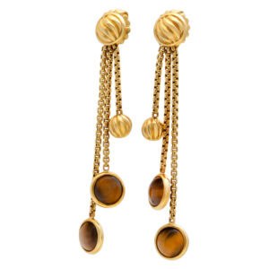 Tiger eye dangling earings in 18k gold