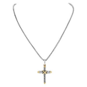 David Yurman Cross pendant in sterling silver & 14k gold sterling silver chain