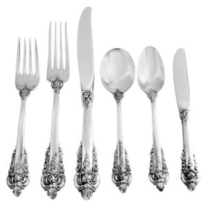 "GRANDE BAROQUE" sterling silver flatware set by Wallace, patented in 1941-  6 place setting for 12 with 9 serving pieces- PERFECT STARTER SET  at PERFECT PRICE. Over 3500 grams of sterling silver-