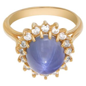 Star sapphire ring with diamond accents in 14k