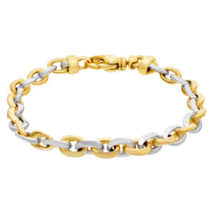 Handsome 18k white & yellow gold oval link bracelet