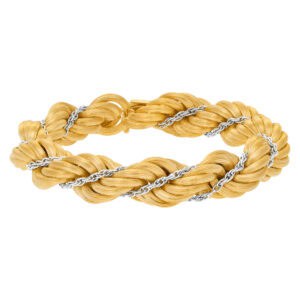 Thick "Rope" bracelet in 18k white and yellow gold