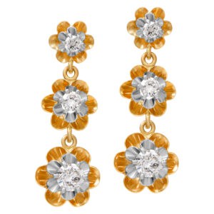 Diamond drop earrings with over 1 carat in diamonds set in 14k